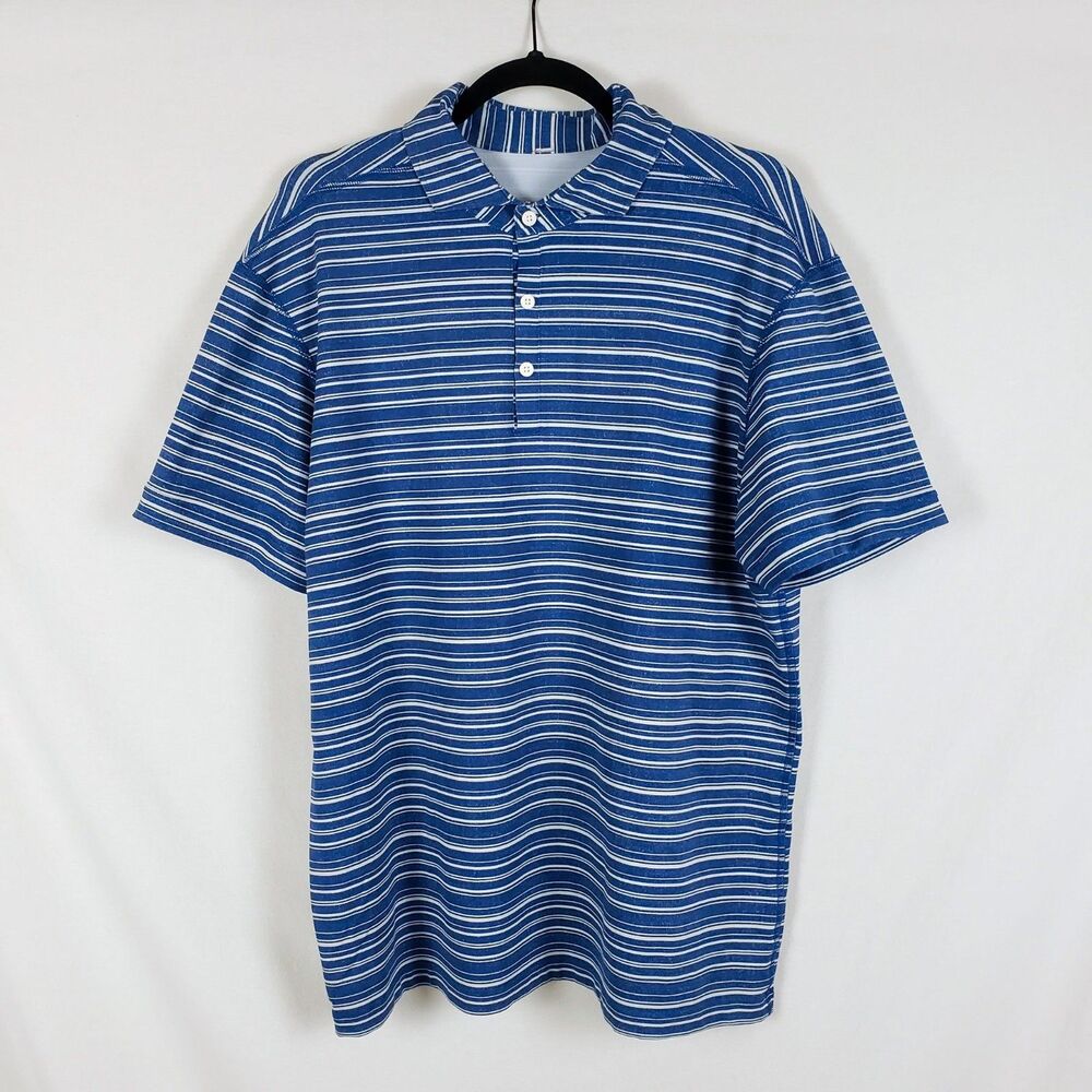 Lululemon Propel Polo Shirt Mens XL? Blue Striped 4-Way Stretch Moisture Wick